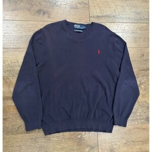 Polo Ralph Lauren 100% Pima Cotton V Neck Knot Sweater Deep Purple Large